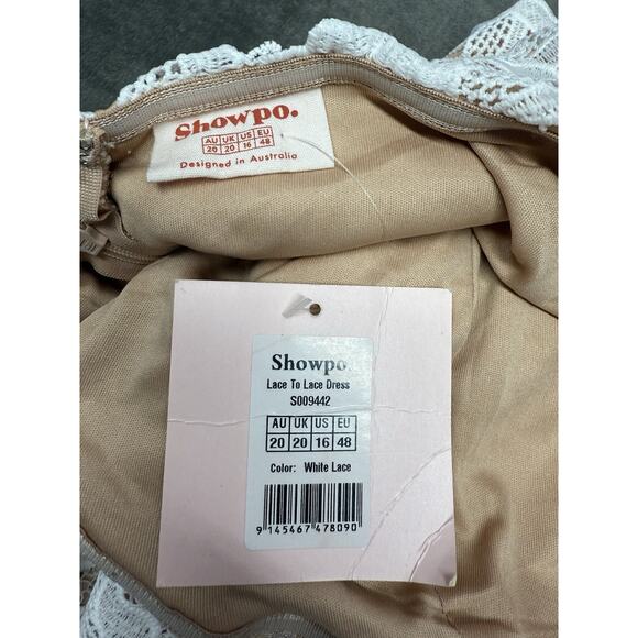 NWT ShowPo Lace To Lace Strapless White Midi Dress US 16 Bodycon Wedding Guest - Picture 5 of 7